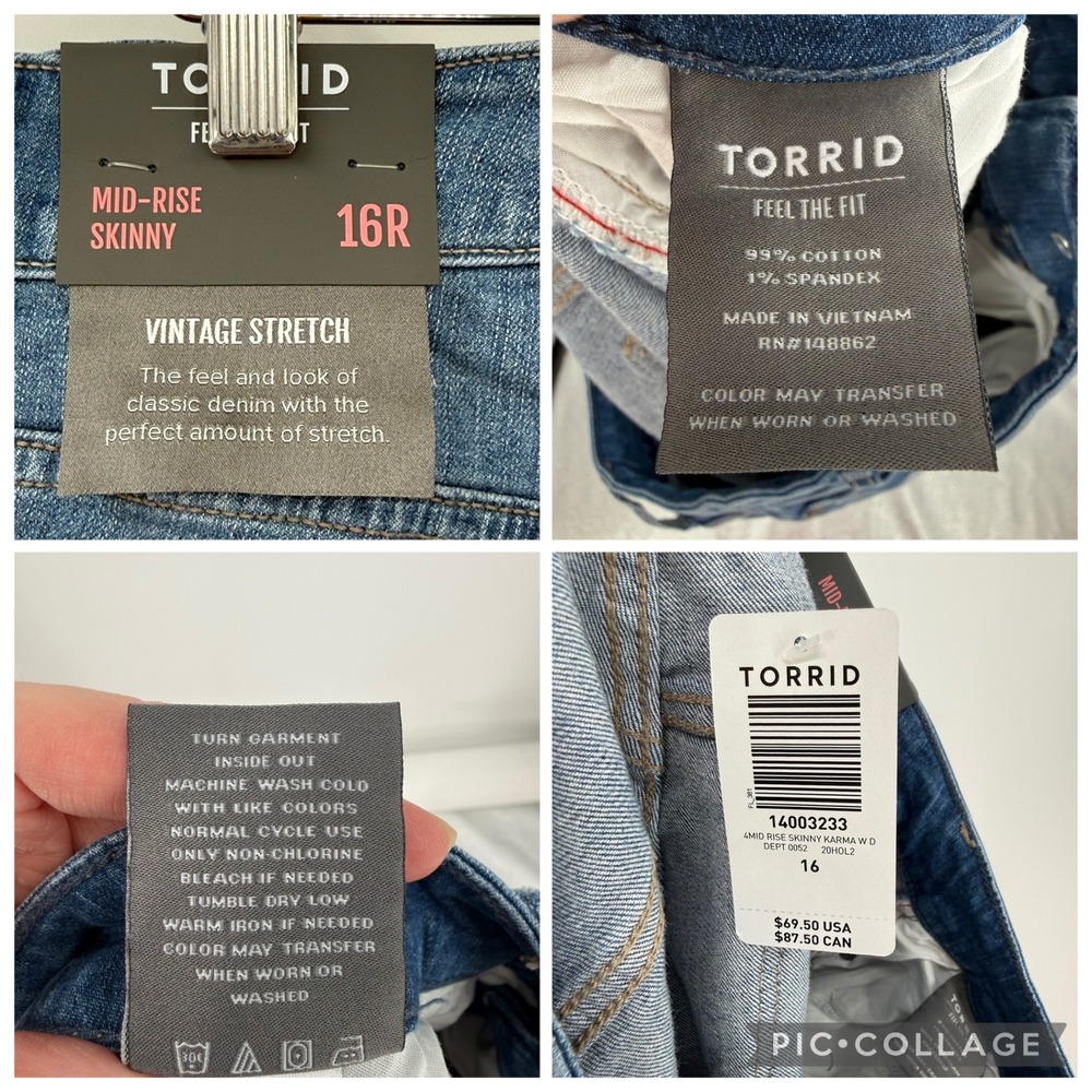 Torrid Mid Rise Skinny Jeans Women 16R Vintage‎ Stretch Distressed NWT - Picture 8 of 8